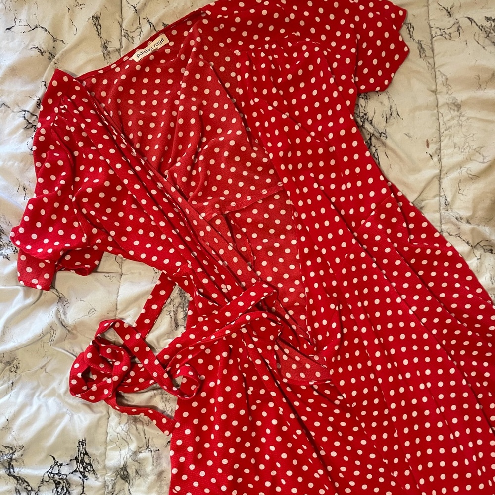 Midi length wrap dress polka dot